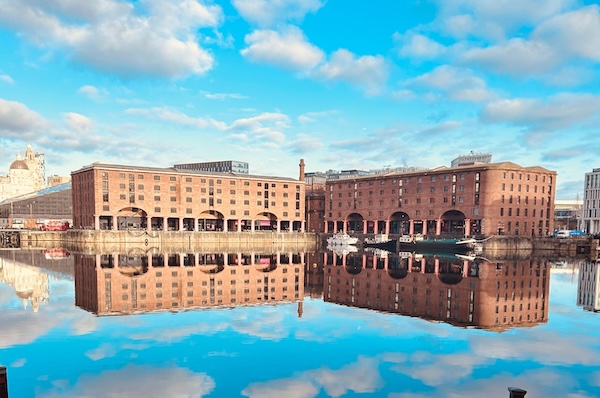 The Albert Docks in Liverpool on a sunny day.