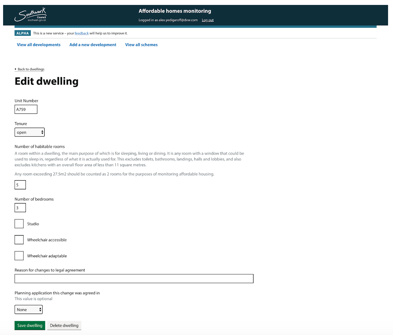 A screenshot of the new service when a new property's being added