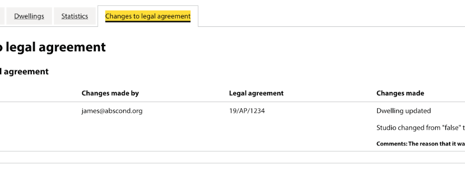 Screenshot of how the council can make changes to the legal agreement