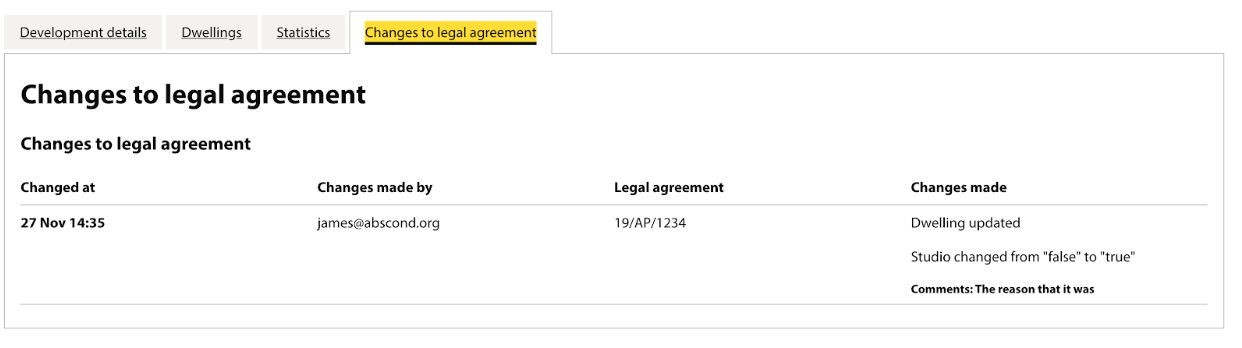 Screenshot of how the council can make changes to the legal agreement