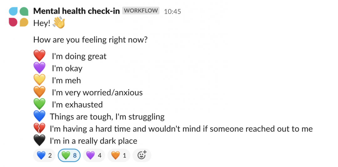 Slack mental health check in