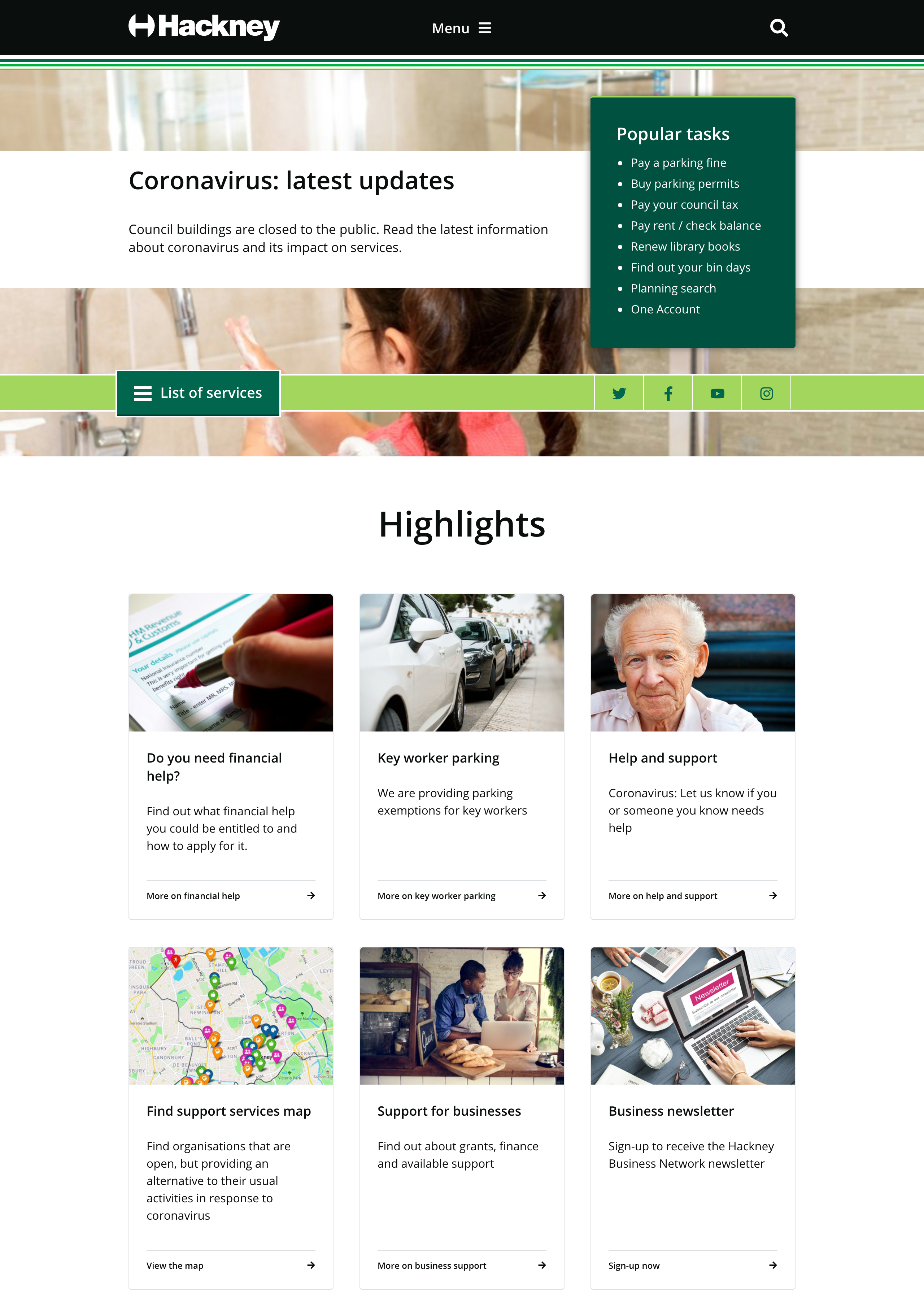 The Hackney Council homepage with the new typeface