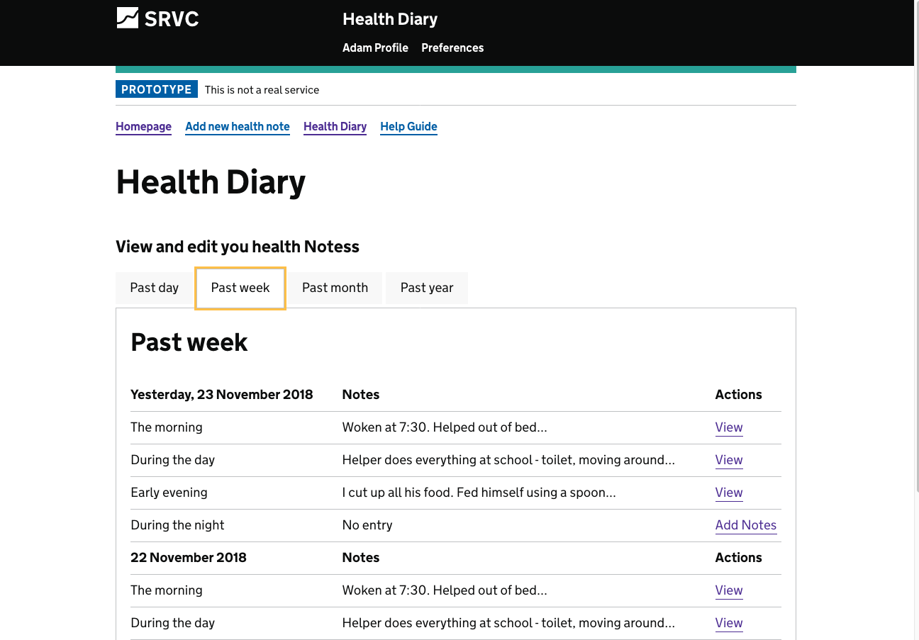 Health Diary Prototype