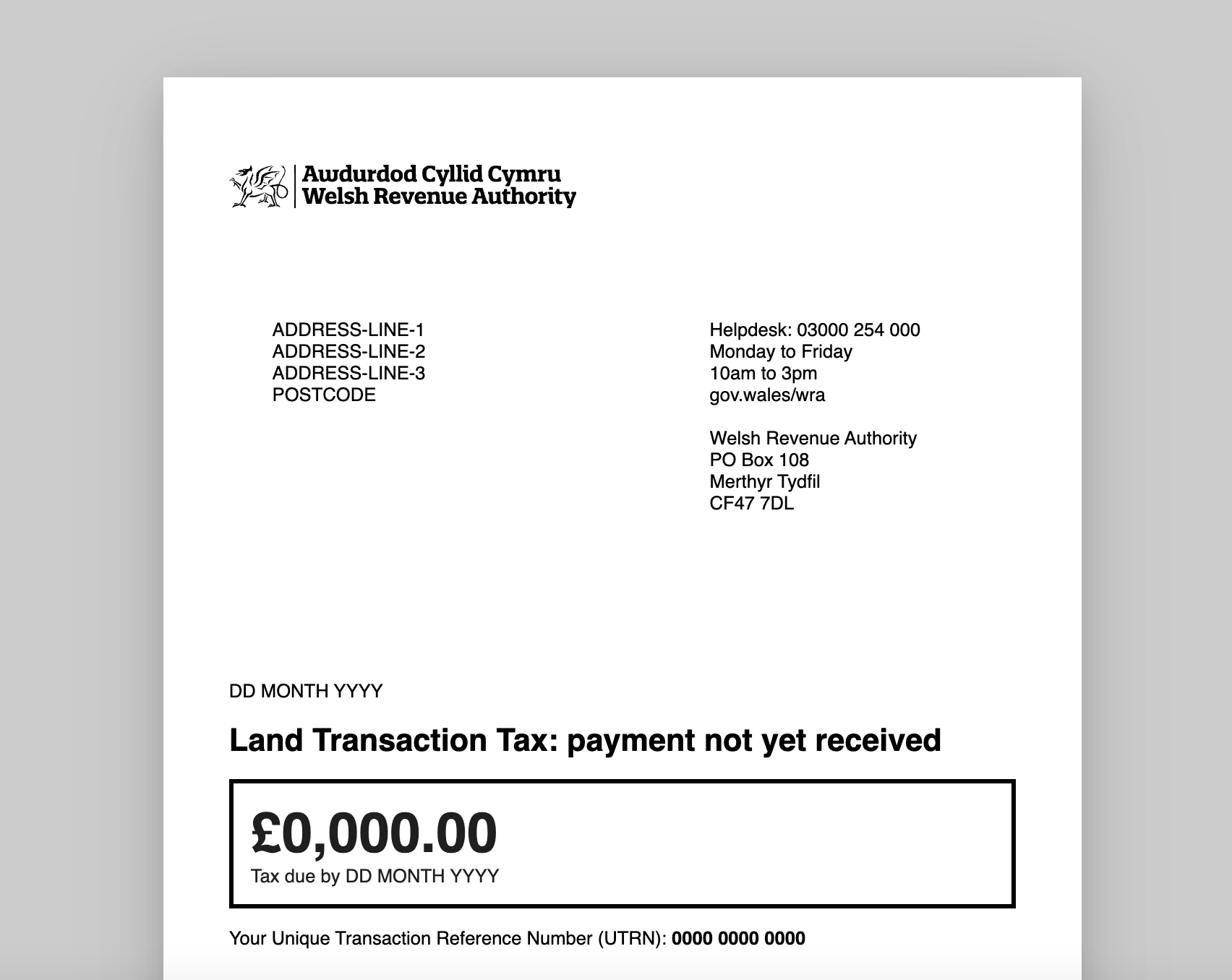 Letter from Welsh Revenue Authority