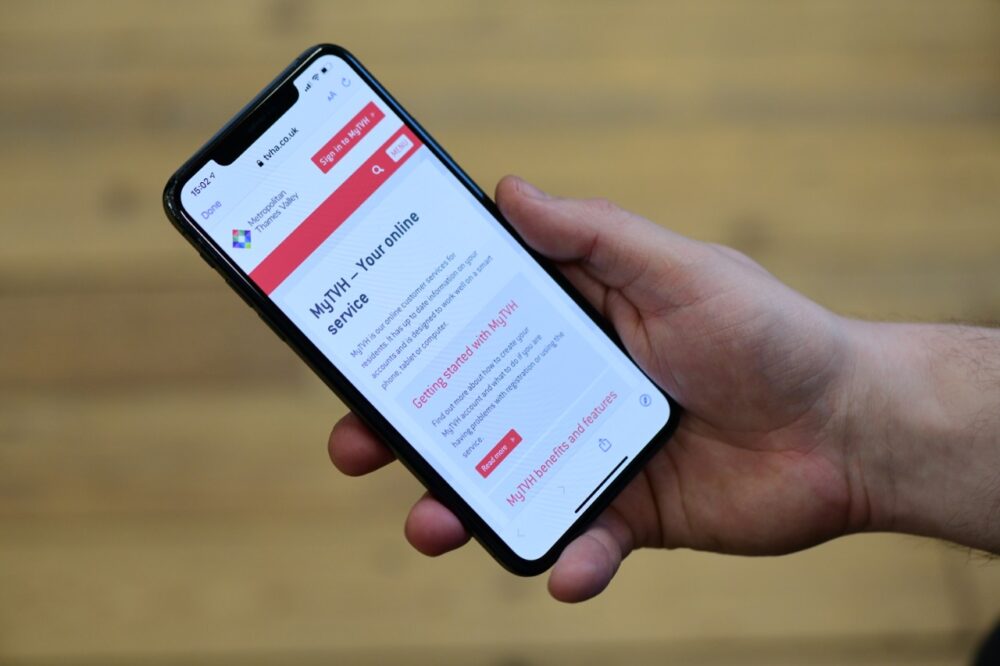 Someone looking at the MyTVH service on a mobile