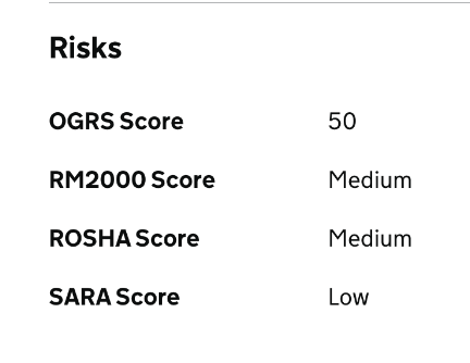 The screenshot shows how MOJ assess risks: OGRS, RM2000, ROSHA, and SARA scores