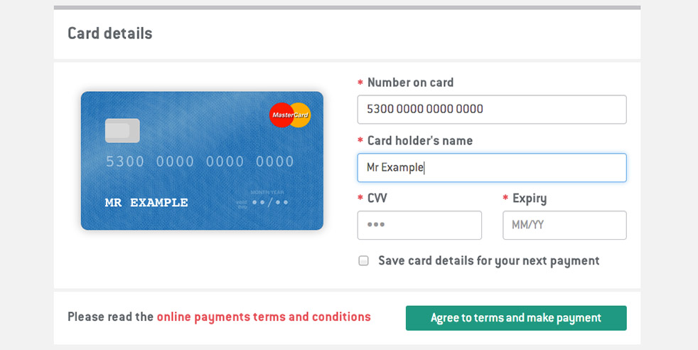 TVH card payment